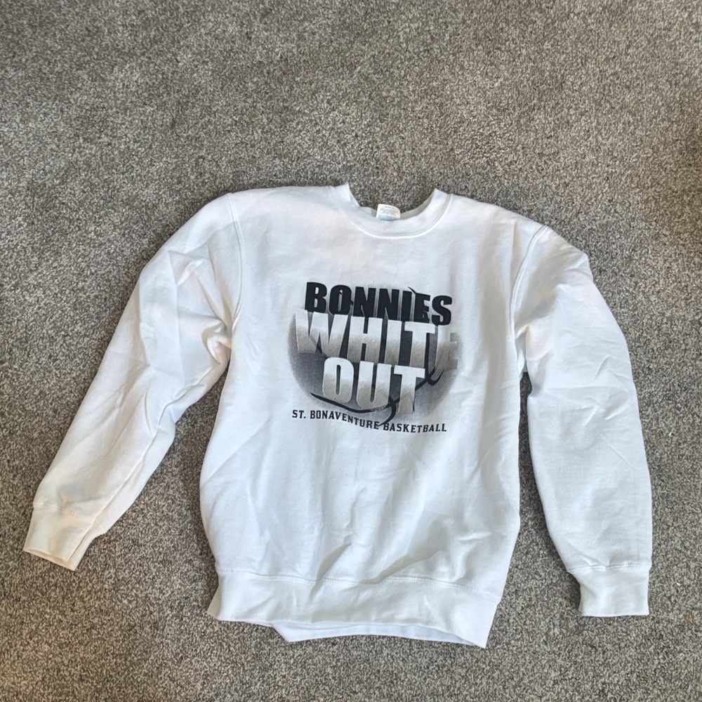 Port and Company White Crewneck with Black and Gray 'BONNIES WHITE OUT' Graphic